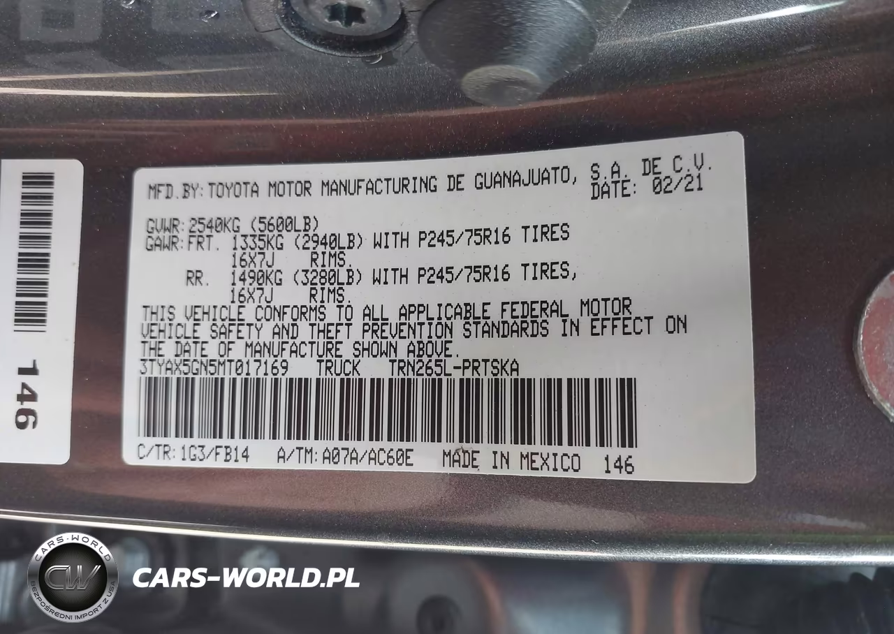 2021 Toyota Tacoma Sr VIN:3TYAX5GN5MT017169 - 9