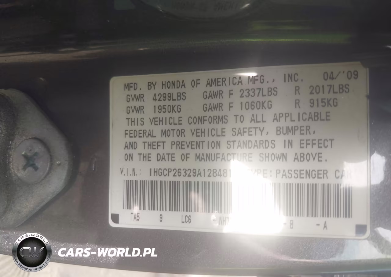 2009 Honda Accord 2.4 Lx VIN:1HGCP26329A128481 - 9