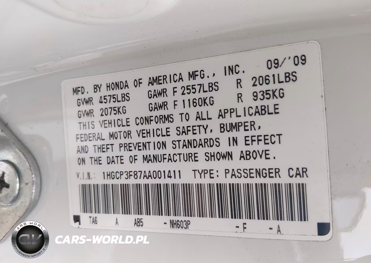2010 Honda Accord 3.5 Ex-L VIN:1HGCP3F87AA001411 - 9