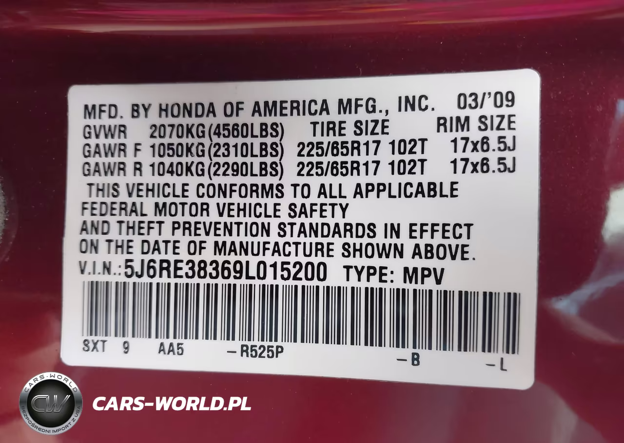2009 Honda Cr-V Lx VIN:5J6RE38369L015200 - 9