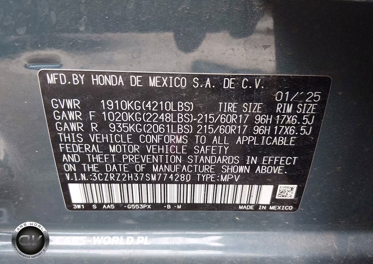 2025 Honda Hr-V Awd Lx VIN:3CZRZ2H37SM774280 - 9