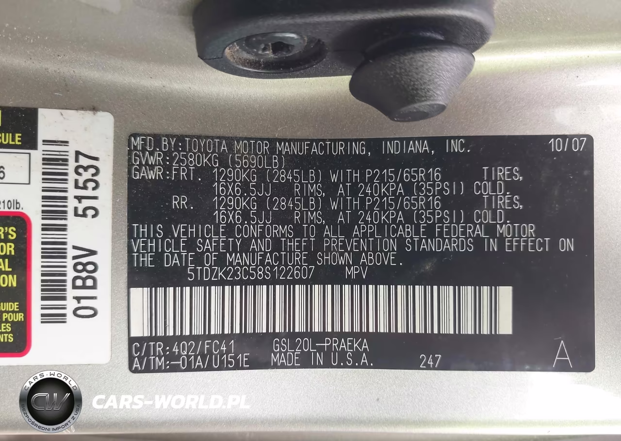 2008 Toyota Sienna Le VIN:5TDZK23C58S122607 - 9