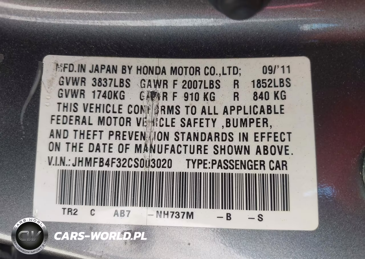 2012 Honda Civic Hybrid L VIN:JHMFB4F32CS003020 - 9
