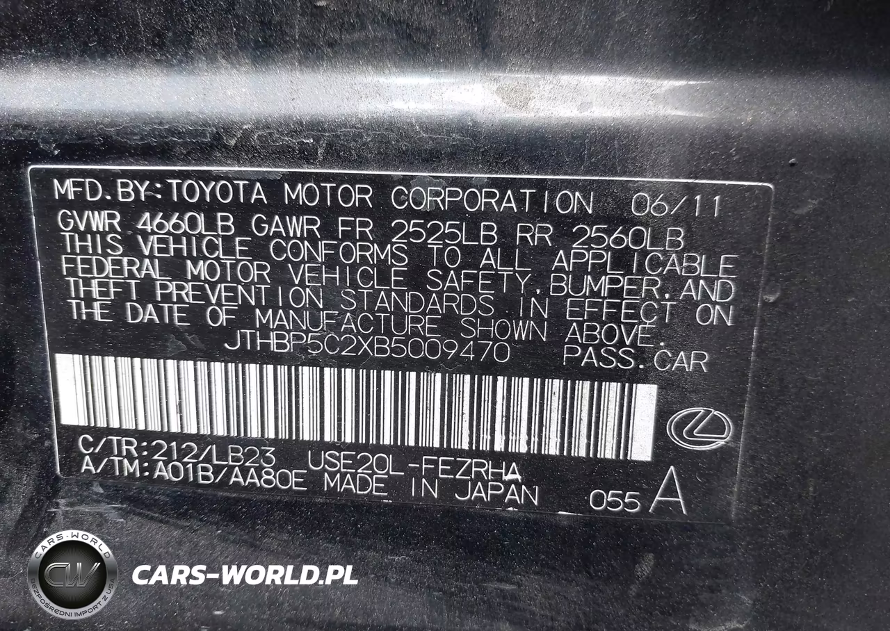 2011 Lexus Is F VIN:JTHBP5C2XB5009470 - 9