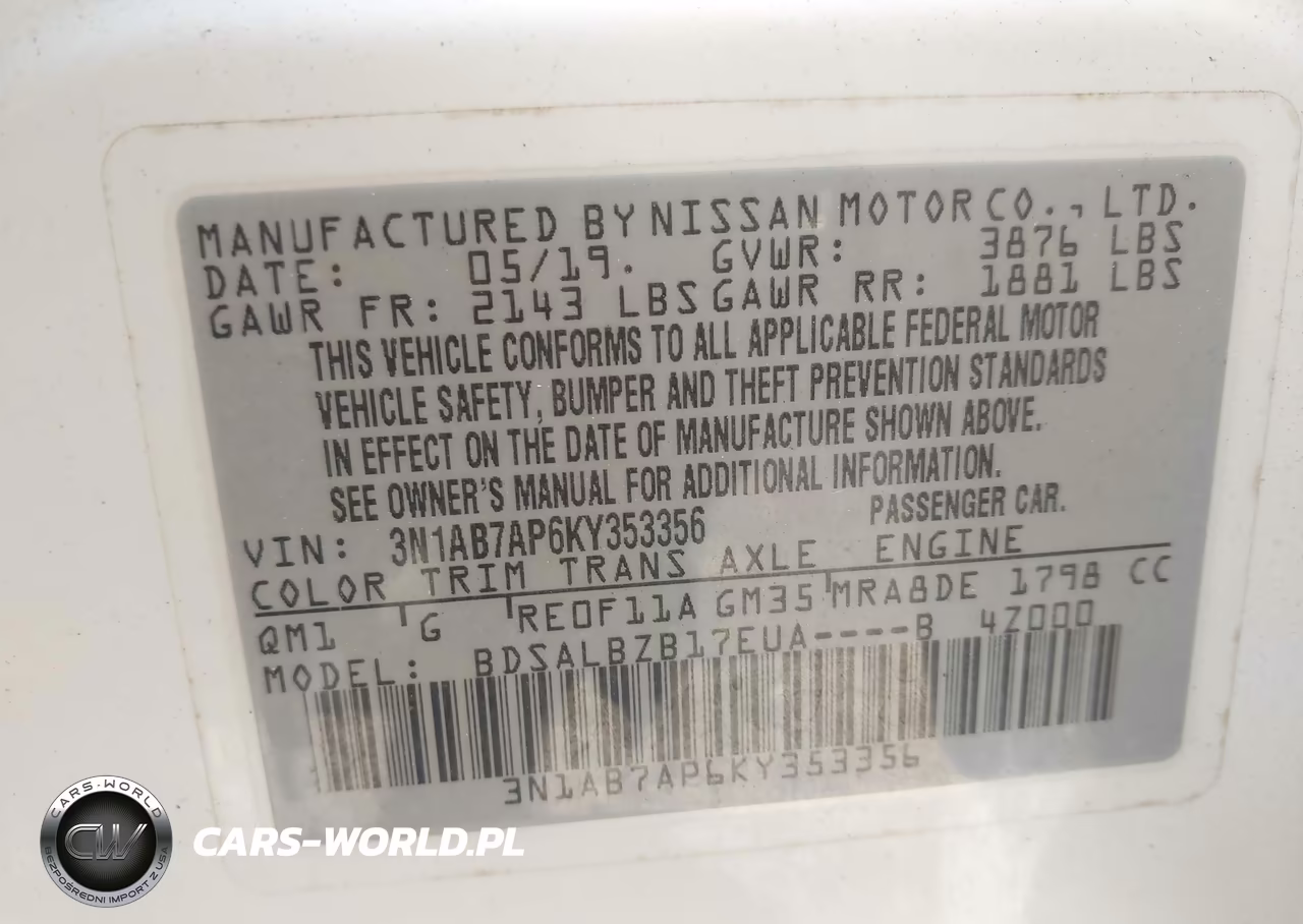 2019 Nissan Sentra S VIN:3N1AB7AP6KY353356 - 9