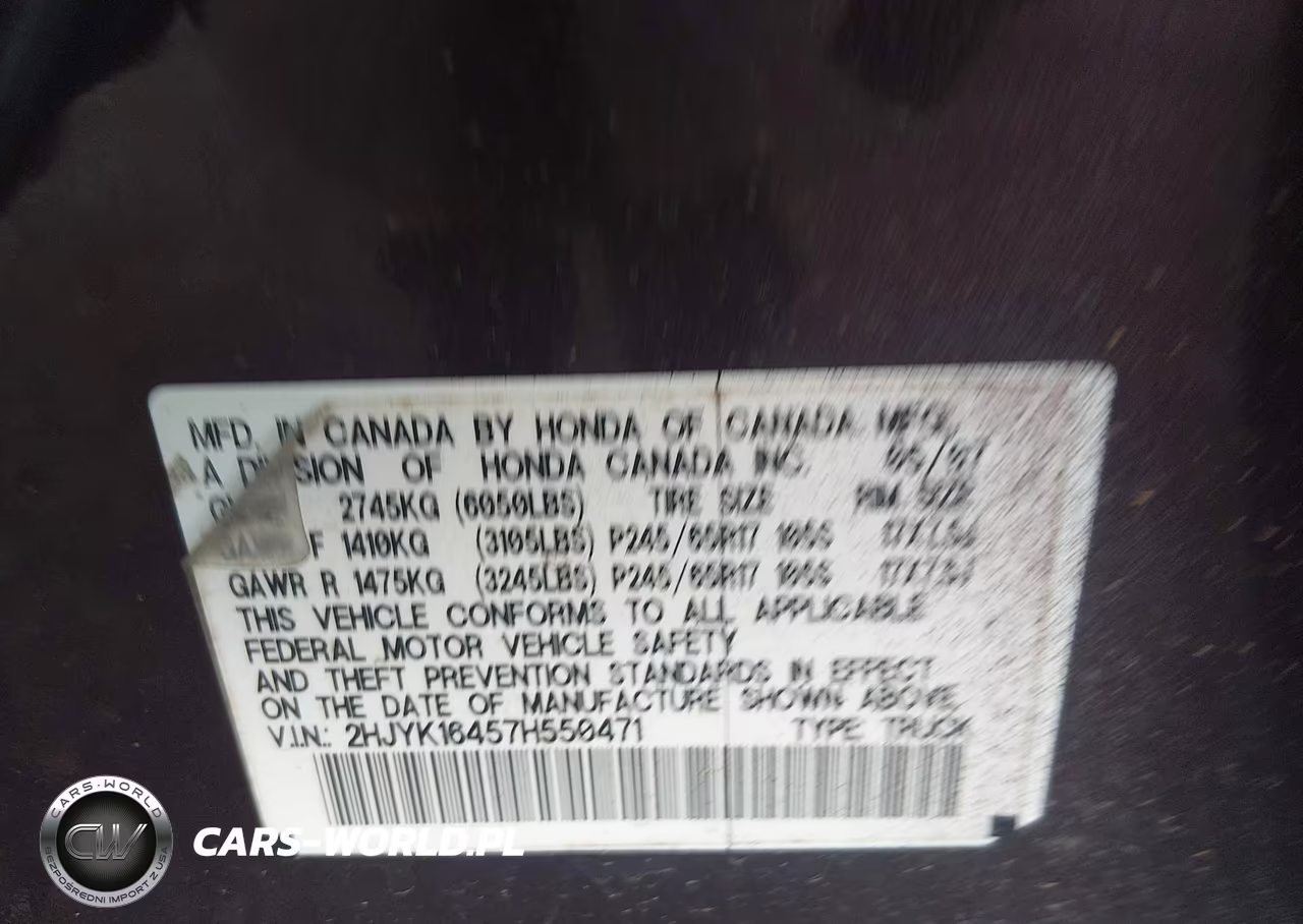 2007 Honda Ridgeline Rts VIN:2HJYK16457H550471 - 9