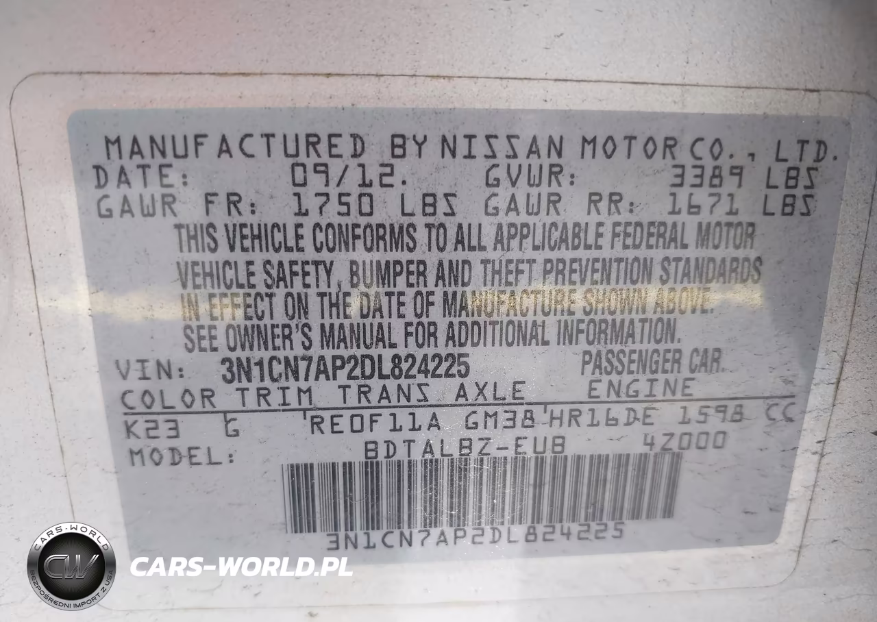 2013 Nissan Versa 1.6 Sv VIN:3N1CN7AP2DL824225 - 9