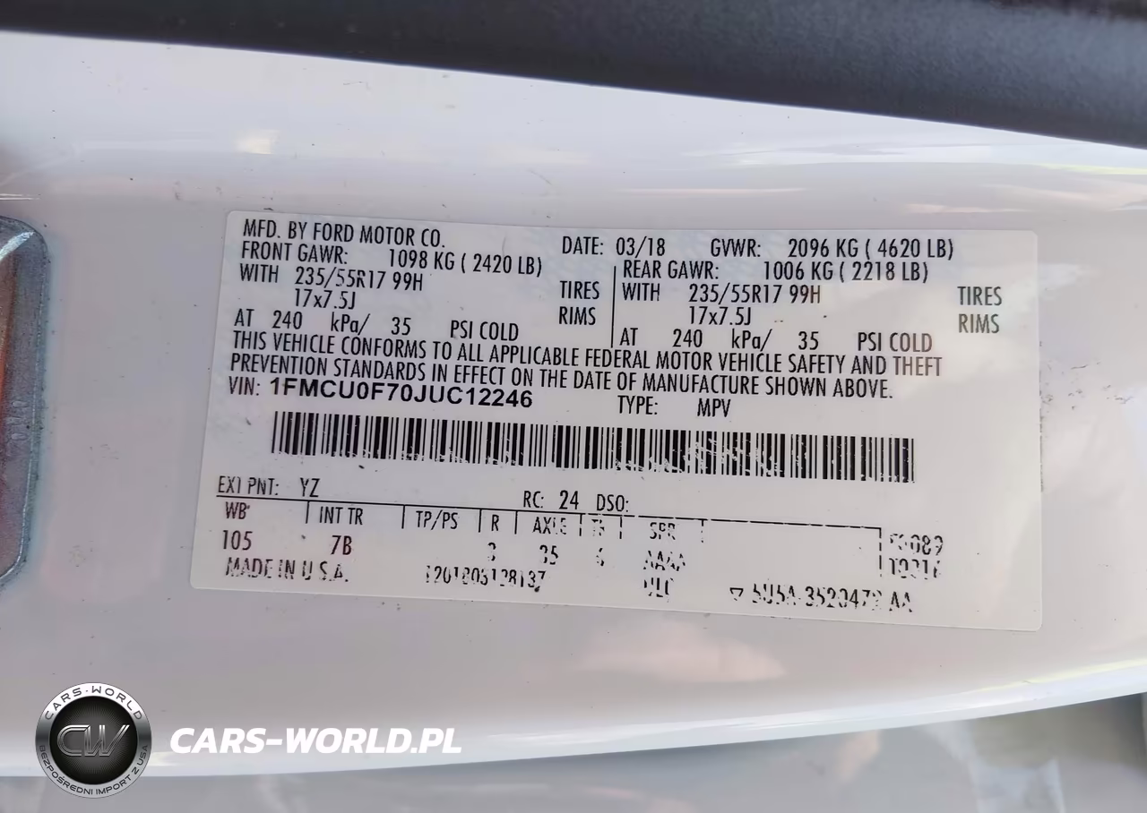 2018 Ford Escape S VIN:1FMCU0F70JUC12246 - 9
