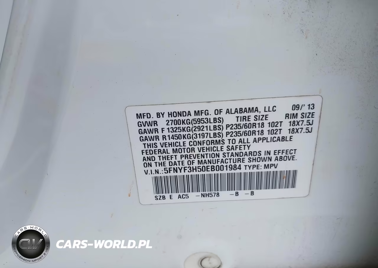 2014 Honda Pilot Ex-L VIN:5FNYF3H50EB001984 - 9