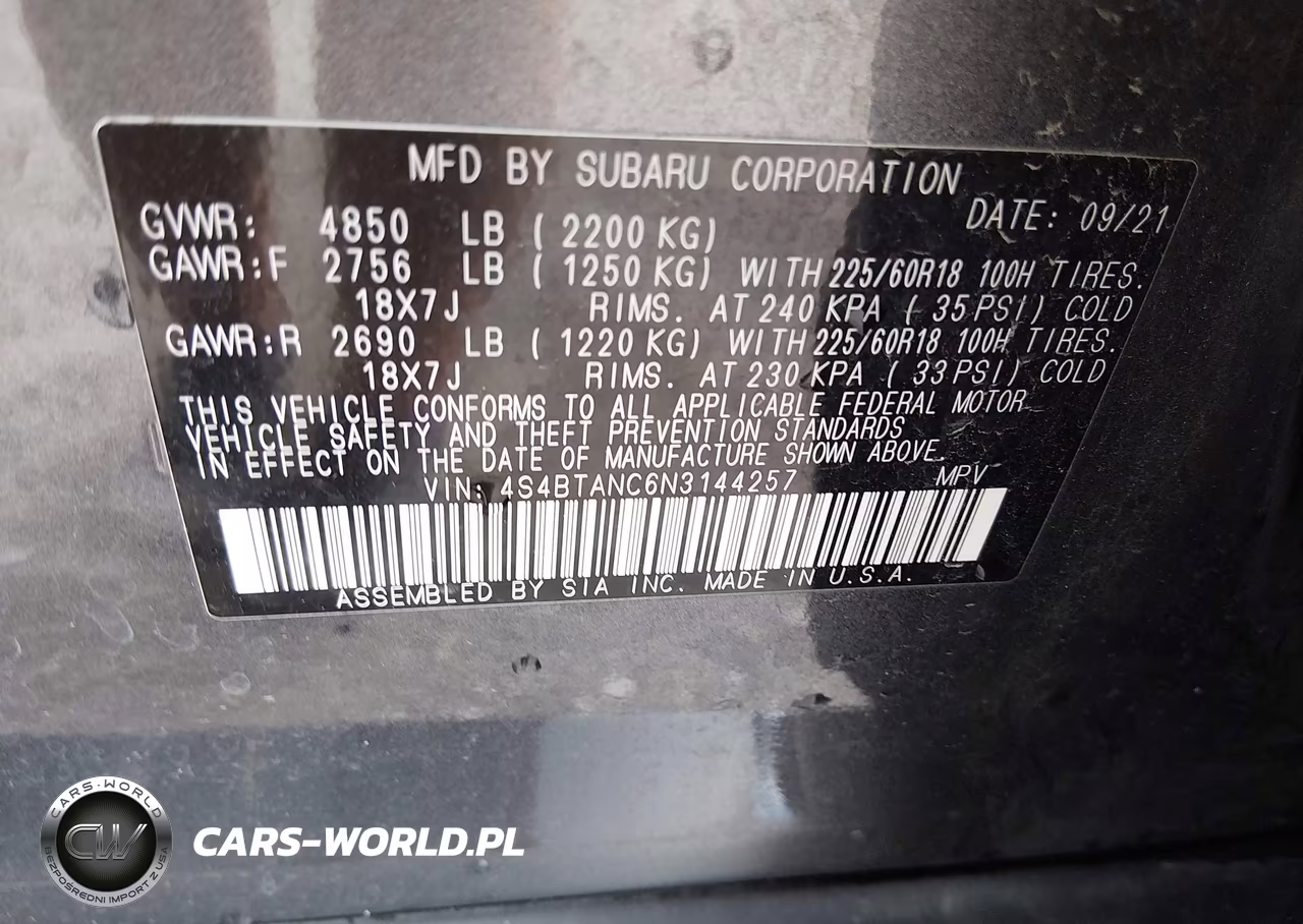 2022 Subaru Outback Limited VIN:4S4BTANC6N3144257 - 9