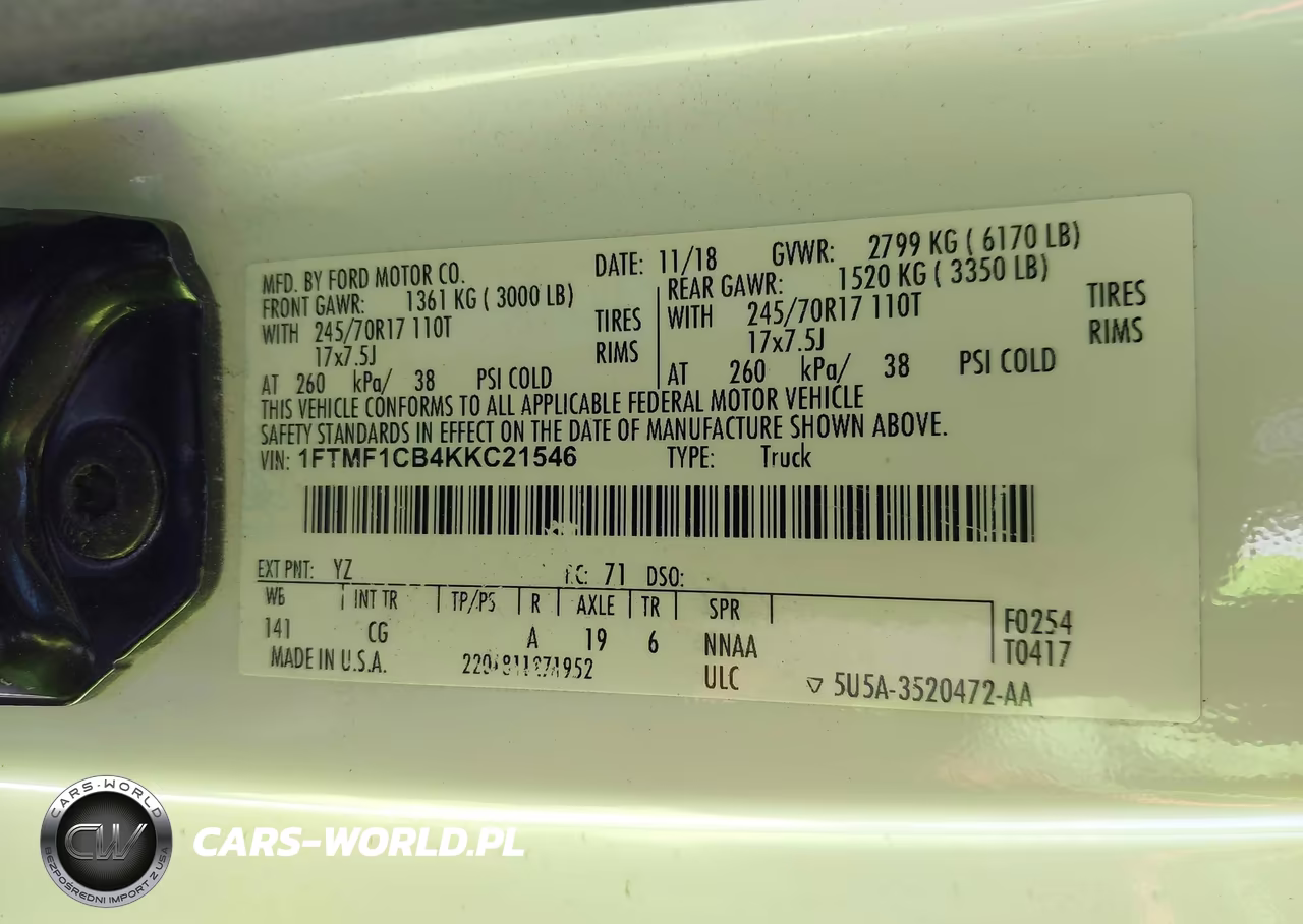 2019 Ford F-150 Xl VIN:1FTMF1CB4KKC21546 - 9