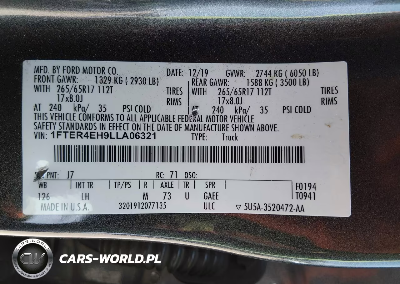 2020 Ford Ranger Xlt VIN:1FTER4EH9LLA06321 - 9
