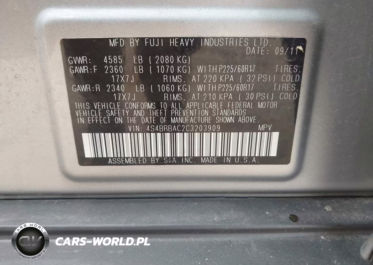 2012 Subaru Outback 2.5I VIN:4S4BRBAC2C3203909 - 9