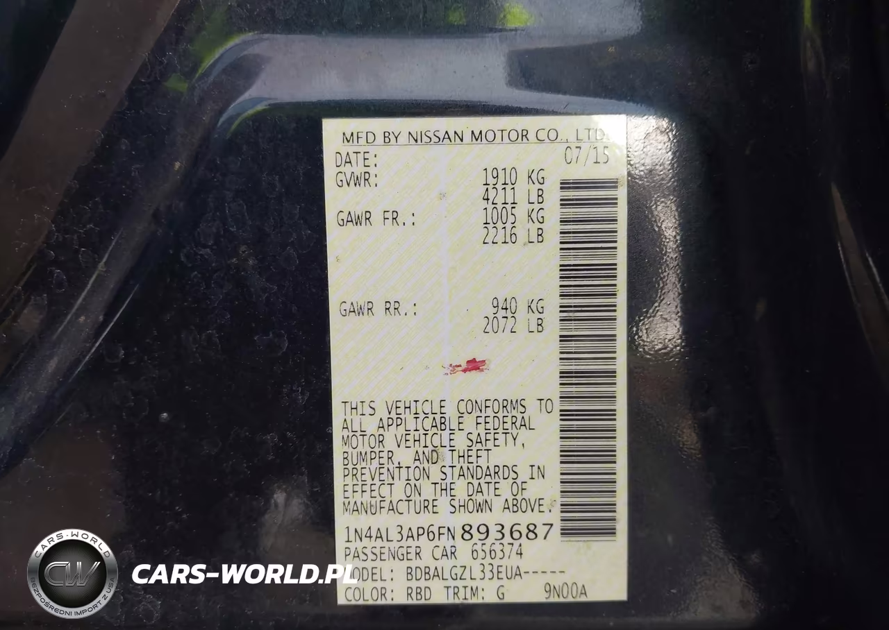 2015 Nissan Altima 2.5 S VIN:1N4AL3AP6FN893687 - 9