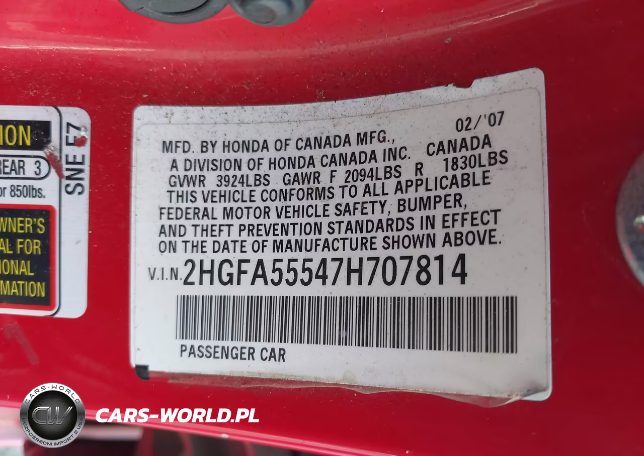 2007 Honda Civic Si VIN:2HGFA55547H707814 - 9