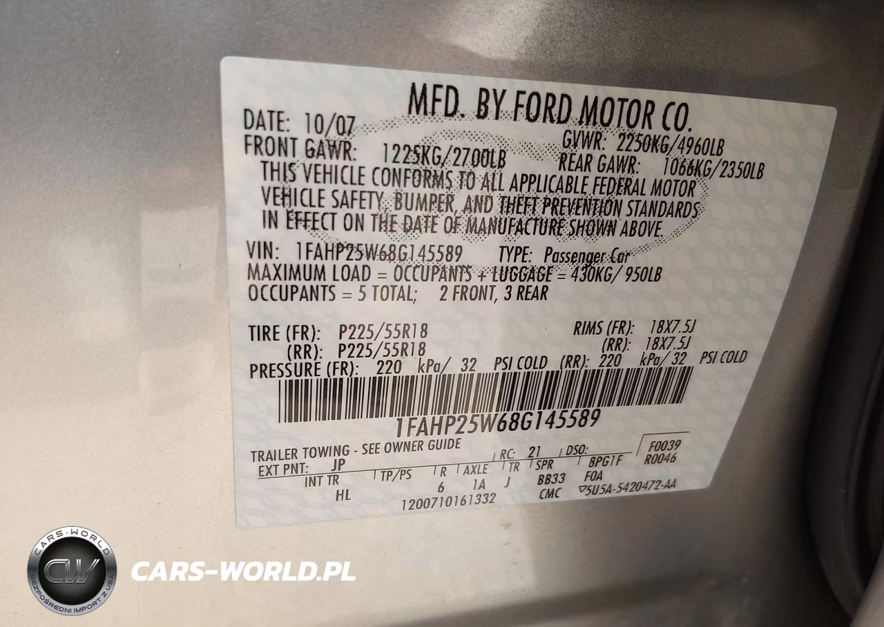 2008 Ford Taurus Limited VIN:1FAHP25W68G145589 - 9