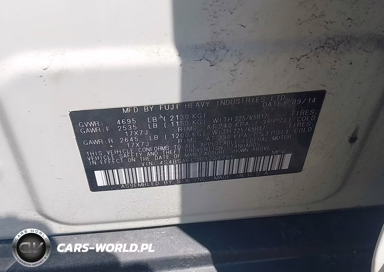 2015 Subaru Outback 2.5I Premium VIN:4S4BSAFC0F3227766 - 9