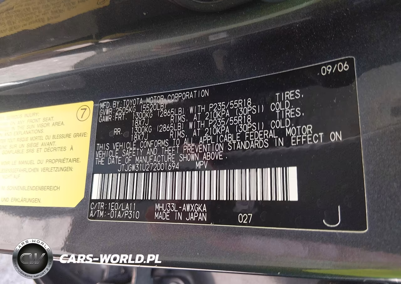 2007 Lexus Rx 400H VIN:JTJGW31U272001694 - 9