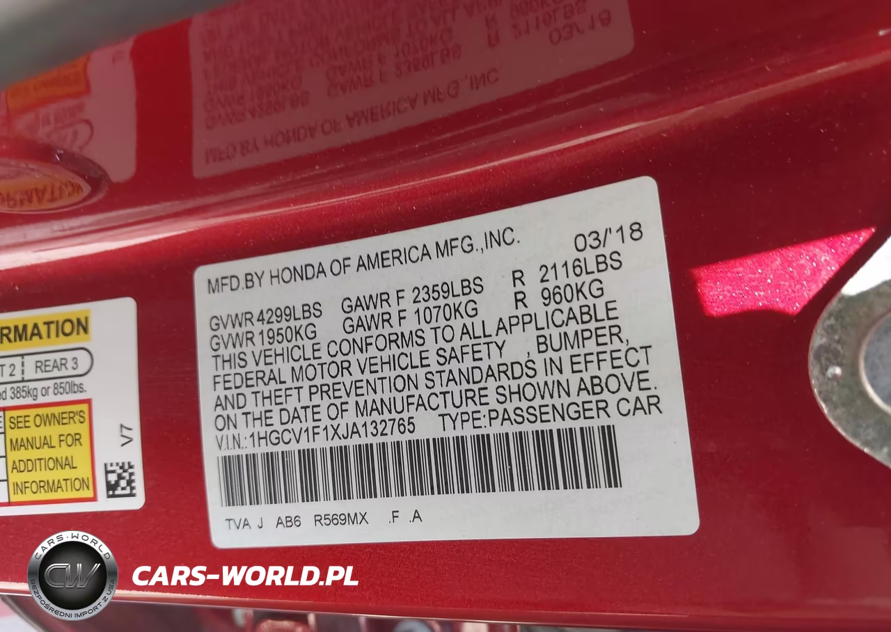 2018 Honda Accord Lx VIN:1HGCV1F1XJA132765 - 9