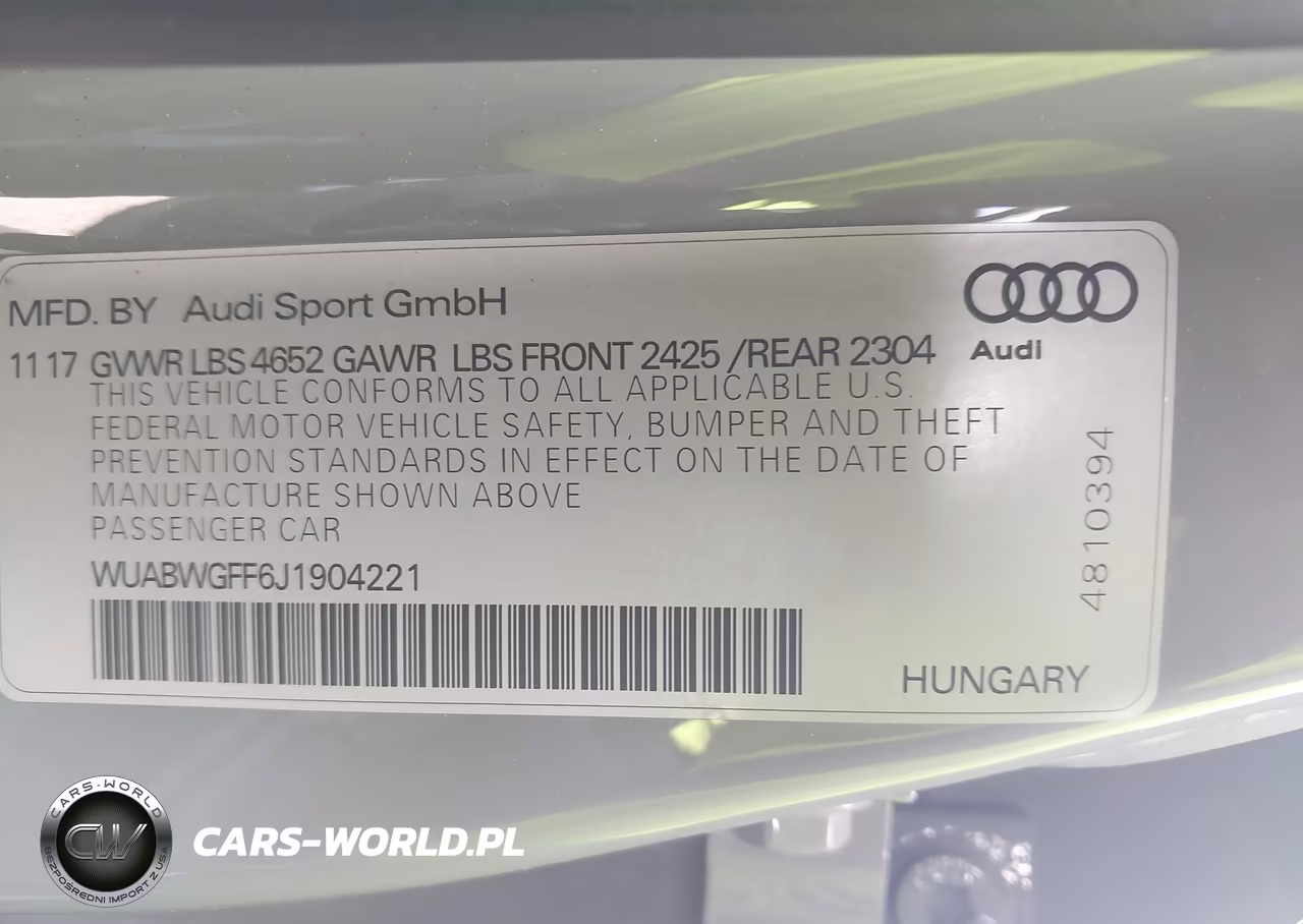2018 Audi Rs 3 2.5T VIN:WUABWGFF6J1904221 - 9