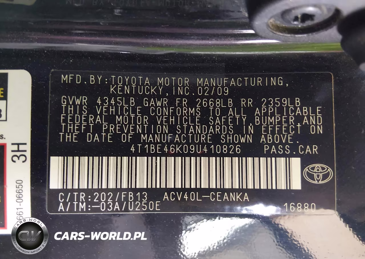 2009 Toyota Camry Le VIN:4T1BE46K09U410826 - 9
