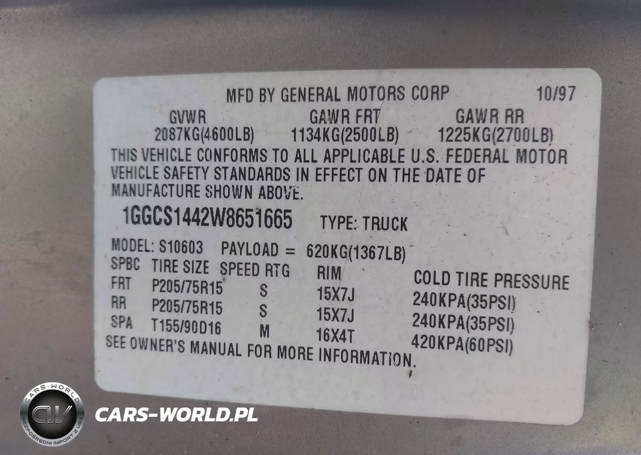1998 Isuzu Hombre S VIN:1GGCS1442W8651665 - 9