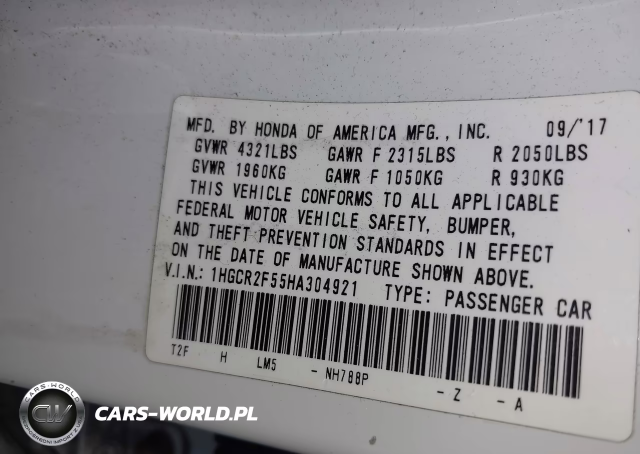 2017 Honda Accord Sport VIN:1HGCR2F55HA304921 - 9
