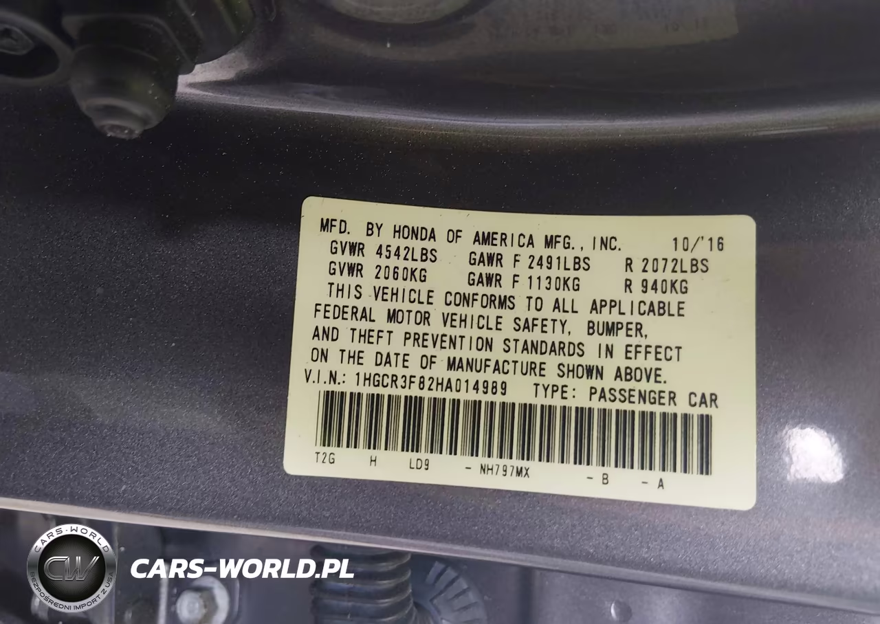 2017 Honda Accord Ex-L V6 VIN:1HGCR3F82HA014989 - 9
