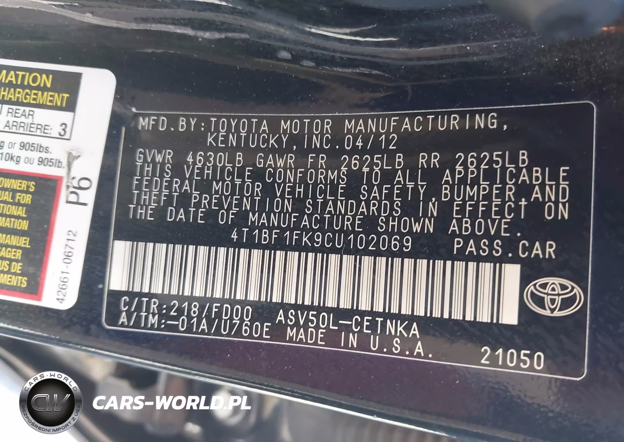 2012 Toyota Camry Le VIN:4T1BF1FK9CU102069 - 9