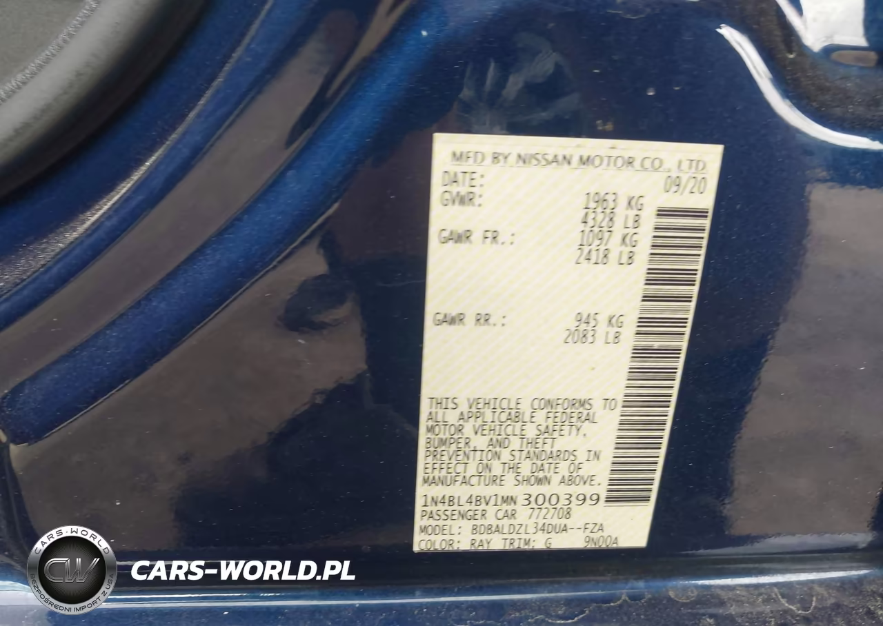 2021 Nissan Altima S Fwd VIN:1N4BL4BV1MN300399 - 9