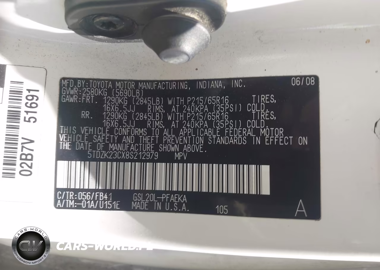 2008 Toyota Sienna Ce VIN:5TDZK23CX8S212979 - 9