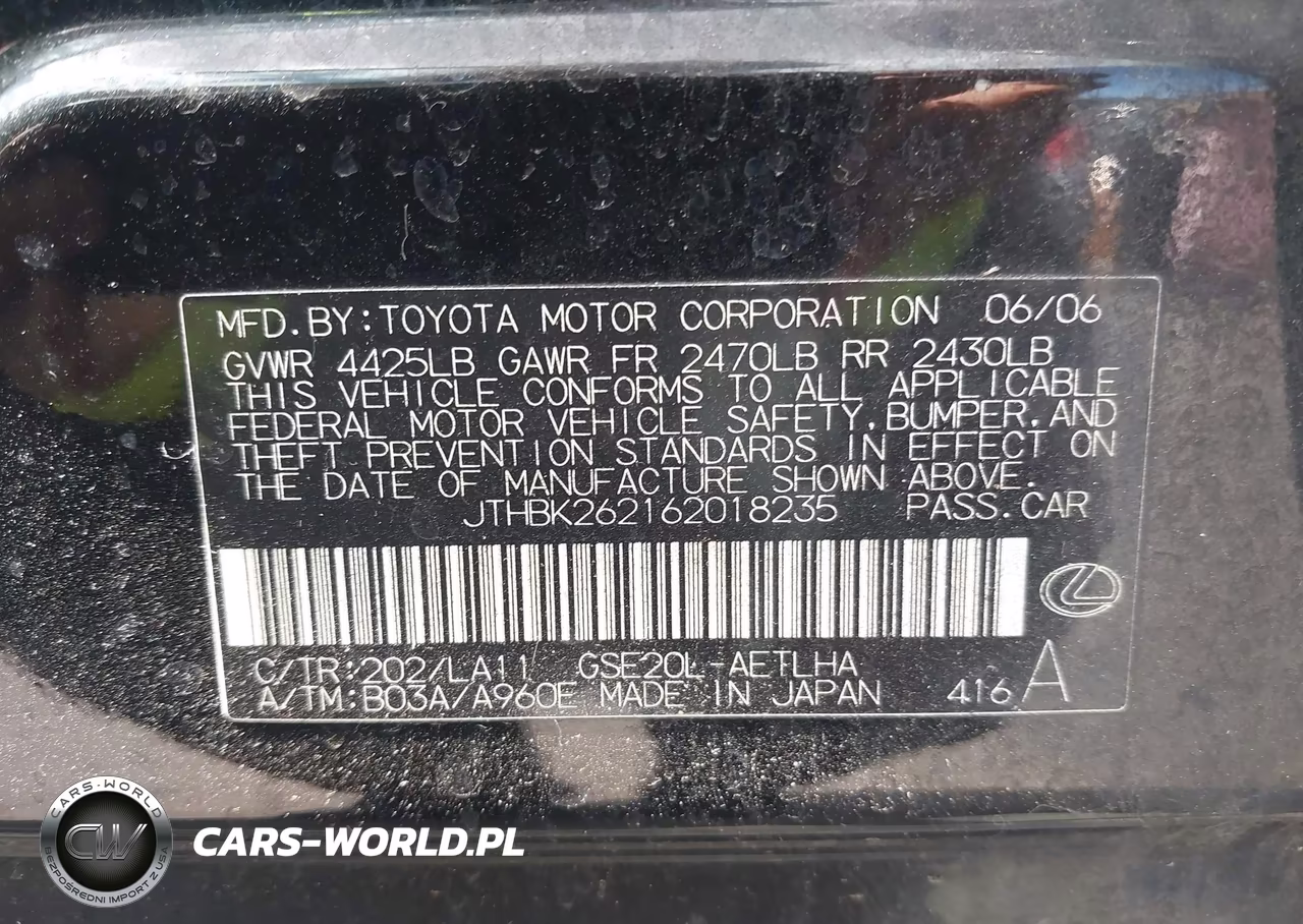 2006 Lexus Is VIN:JTHDK262162018235 - 9