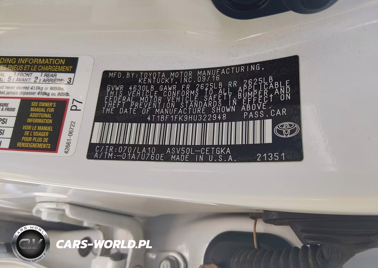 2017 Toyota Camry Xle VIN:4T1BF1FK9HU322948 - 9