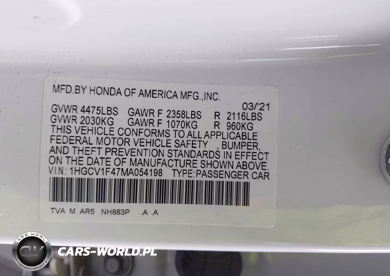 2021 Honda Accord Sport Special Edition VIN:1HGCV1F47MA054198 - 9