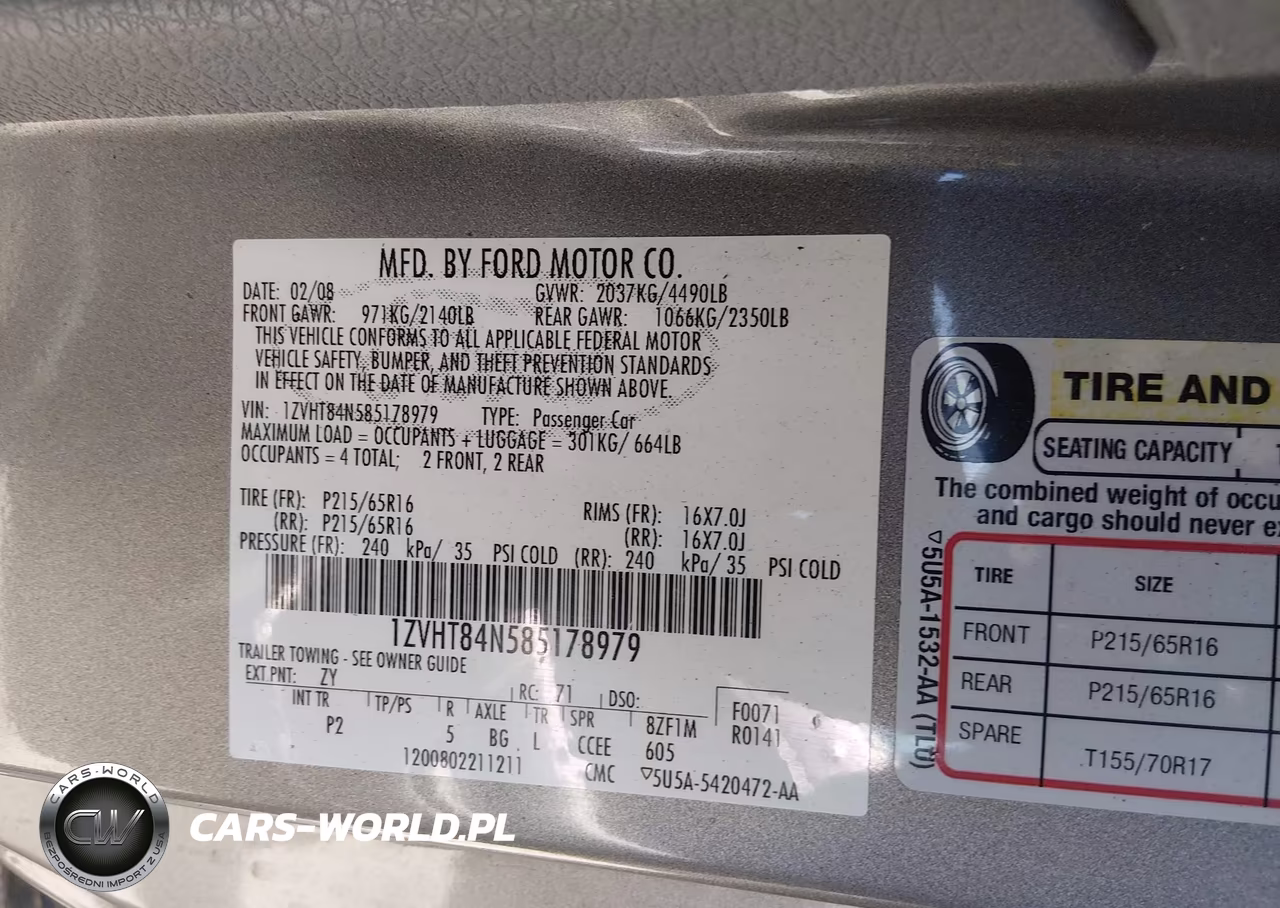 2008 Ford Mustang V6 Deluxe-V6 Premium VIN:1ZVHT84N585178979 - 9