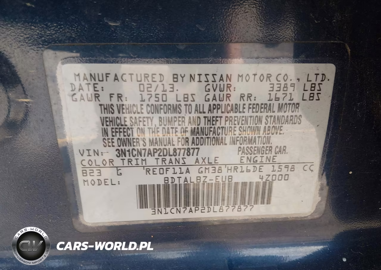 2013 Nissan Versa 1.6 Sv VIN:3N1CN7AP2DL877877 - 9