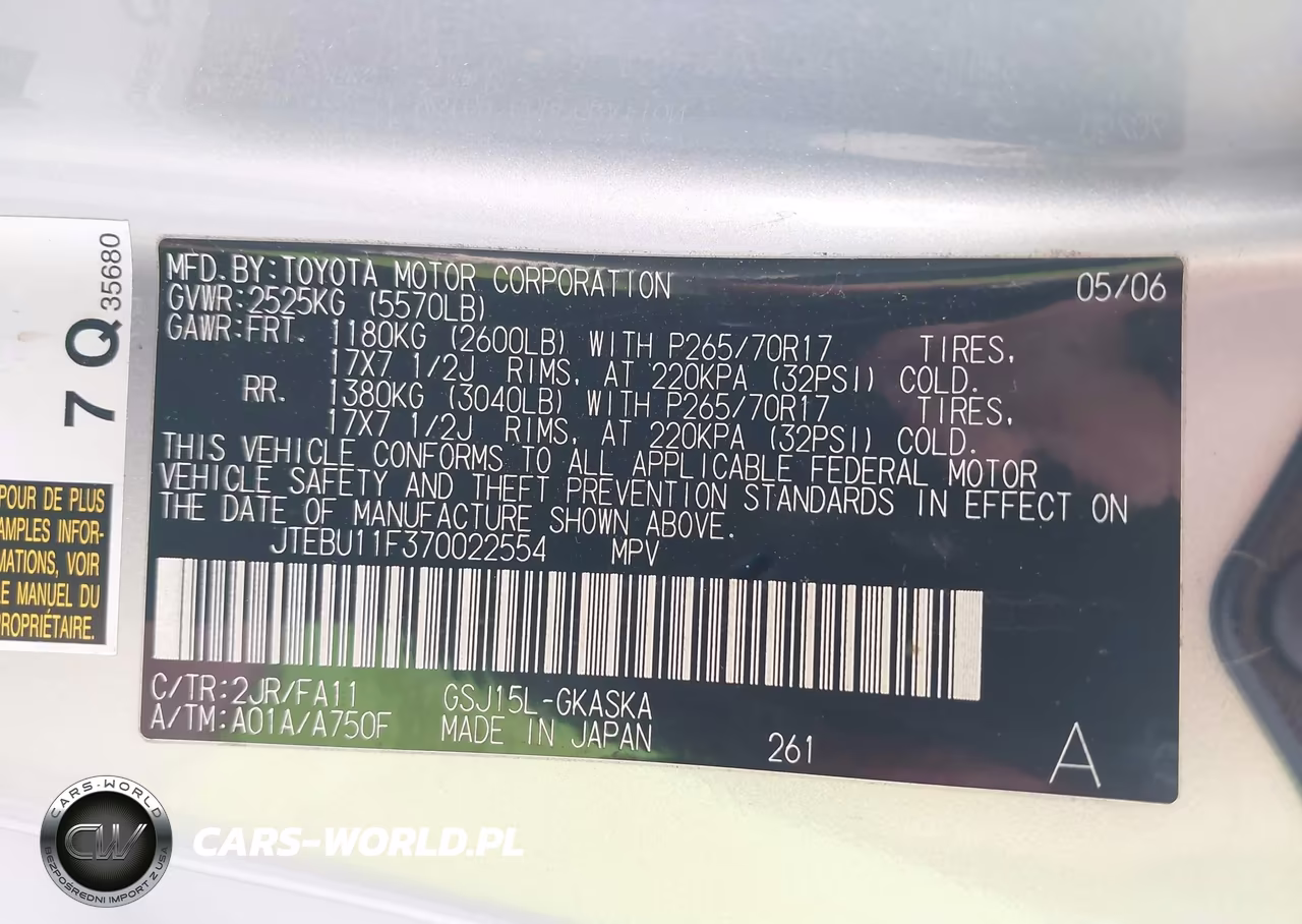 2007 Toyota Fj Cruiser VIN:JTEBU11F370022554 - 9