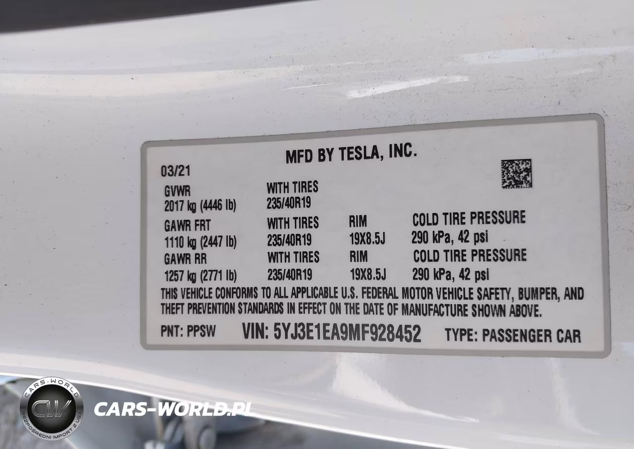 2021 Tesla Model 3 Standard Range Plus Rear-Wheel Drive VIN:5YJ3E1EA9MF928452 - 9