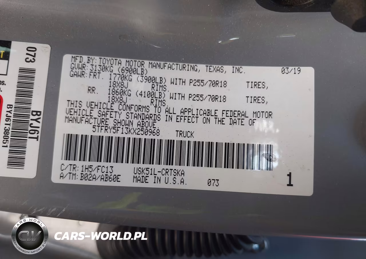 2019 Toyota Tundra Sr5 5.7L V8 VIN:5TFRY5F13KX250968 - 9