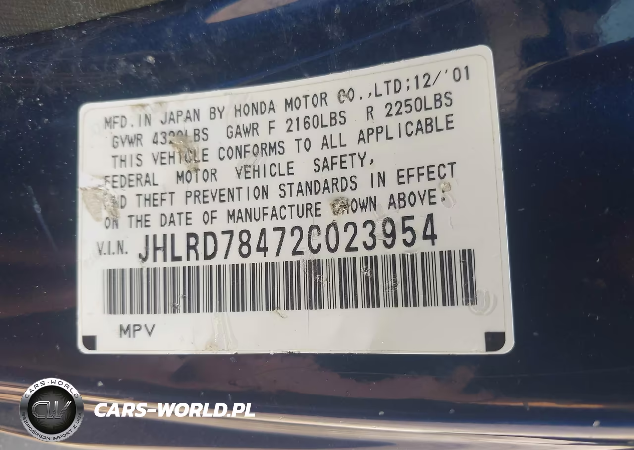 2002 Honda Cr-V Lx VIN:JHLRD78472C023954 - 9