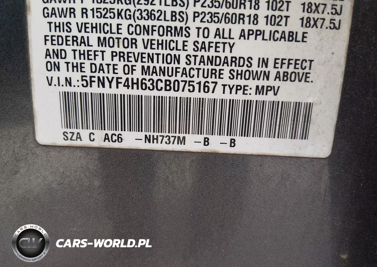 2012 Honda Pilot Ex-L VIN:5FNYF4H63CB075167 - 9