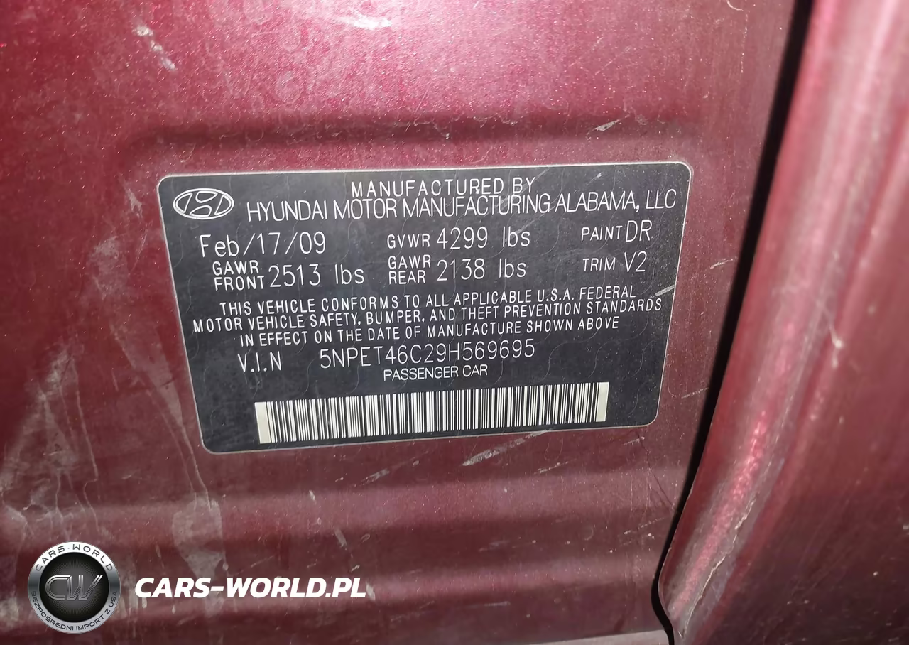 2009 Hyundai Sonata Gls VIN:5NPET46C29H569695 - 9