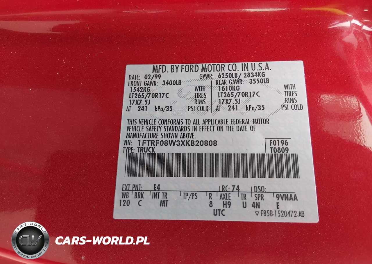1999 Ford F-150 Lariat-Xl-Xlt VIN:1FTRF08W3XKB20808 - 9