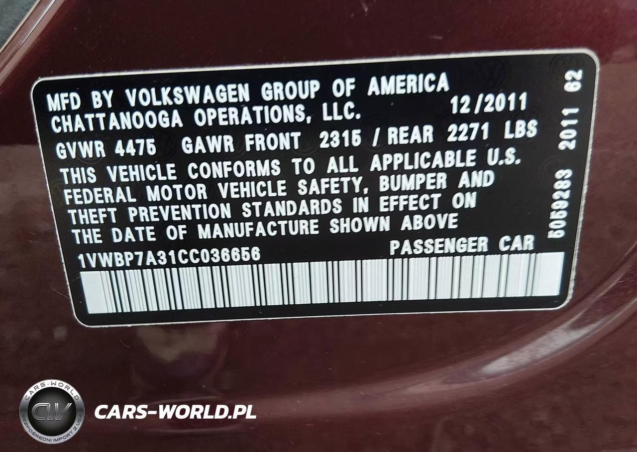 2012 Volkswagen Passat 2.5L Se VIN:1VWBP7A31CC036656 - 9