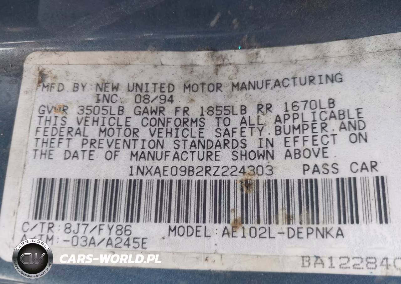 1994 Toyota Corolla Le-Dx VIN:1NXAE09B2RZ224303 - 9