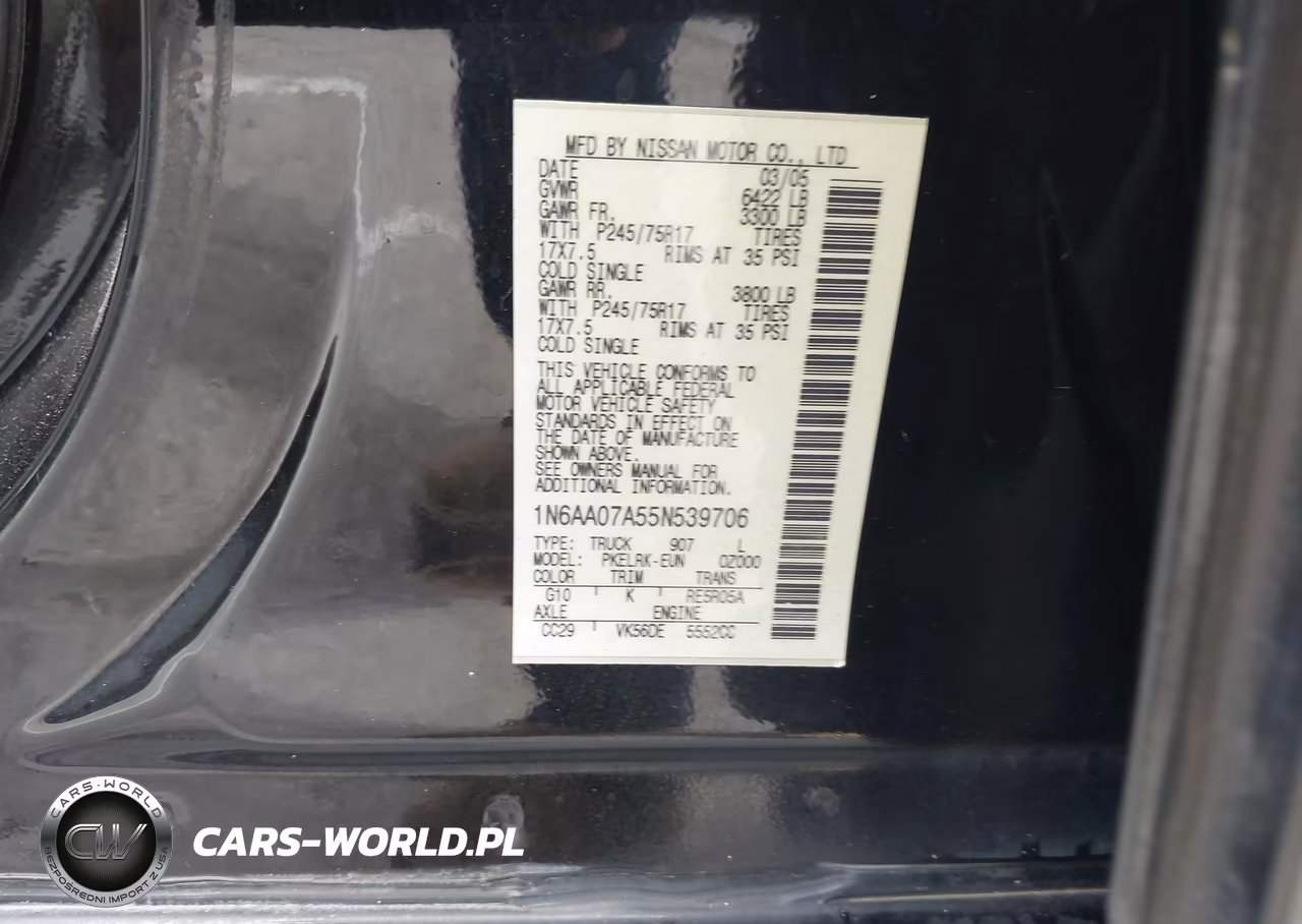 2005 Nissan Titan Xe VIN:1N6AA07A55N539706 - 9