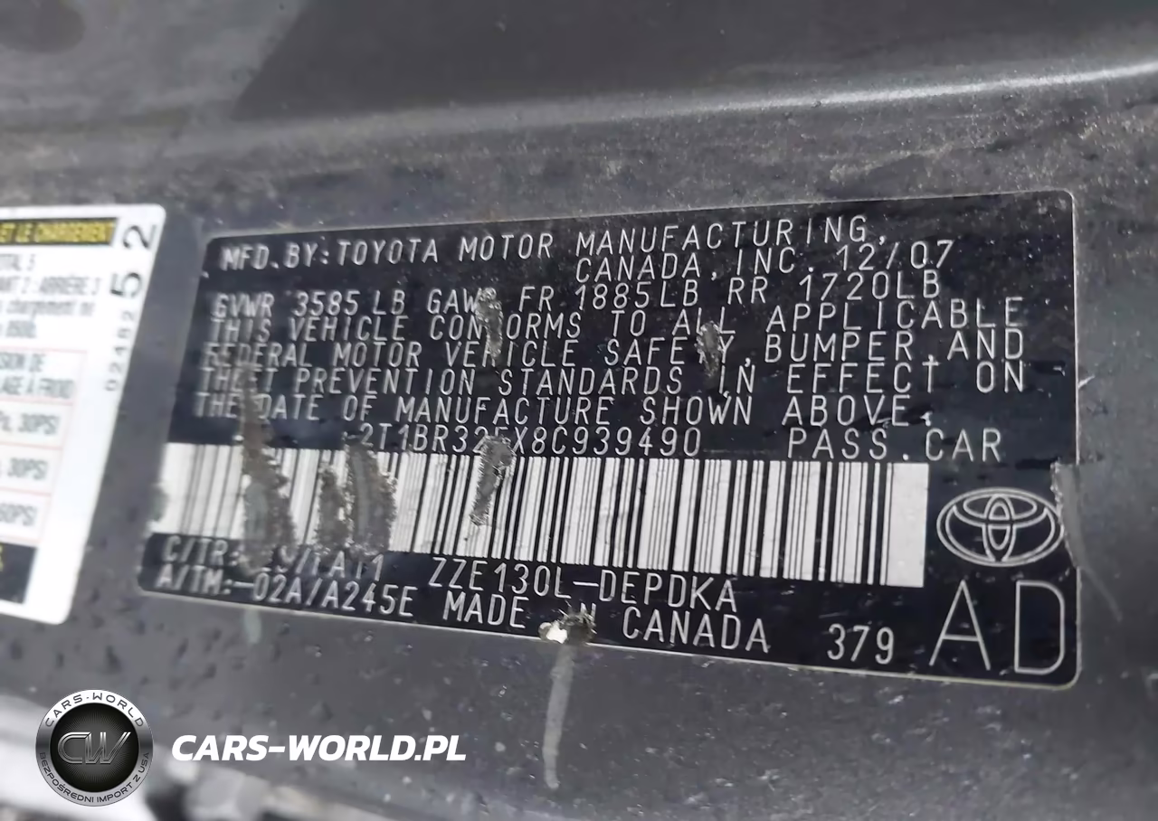2008 Toyota Corolla Ce VIN:2T1BR32EX8C939490 - 9