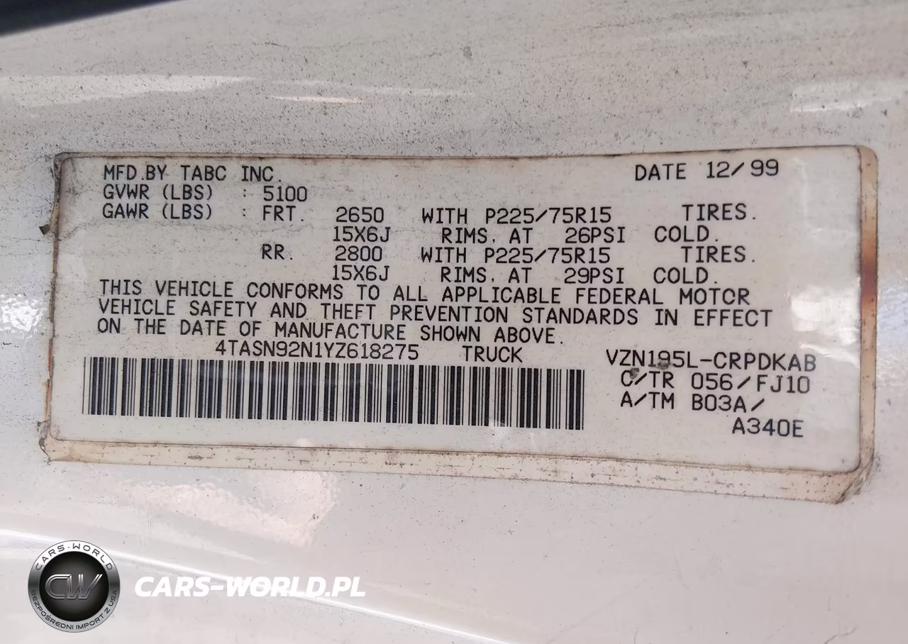 2000 Toyota Tacoma Prerunner V6 VIN:4TASN92N1YZ618275 - 9