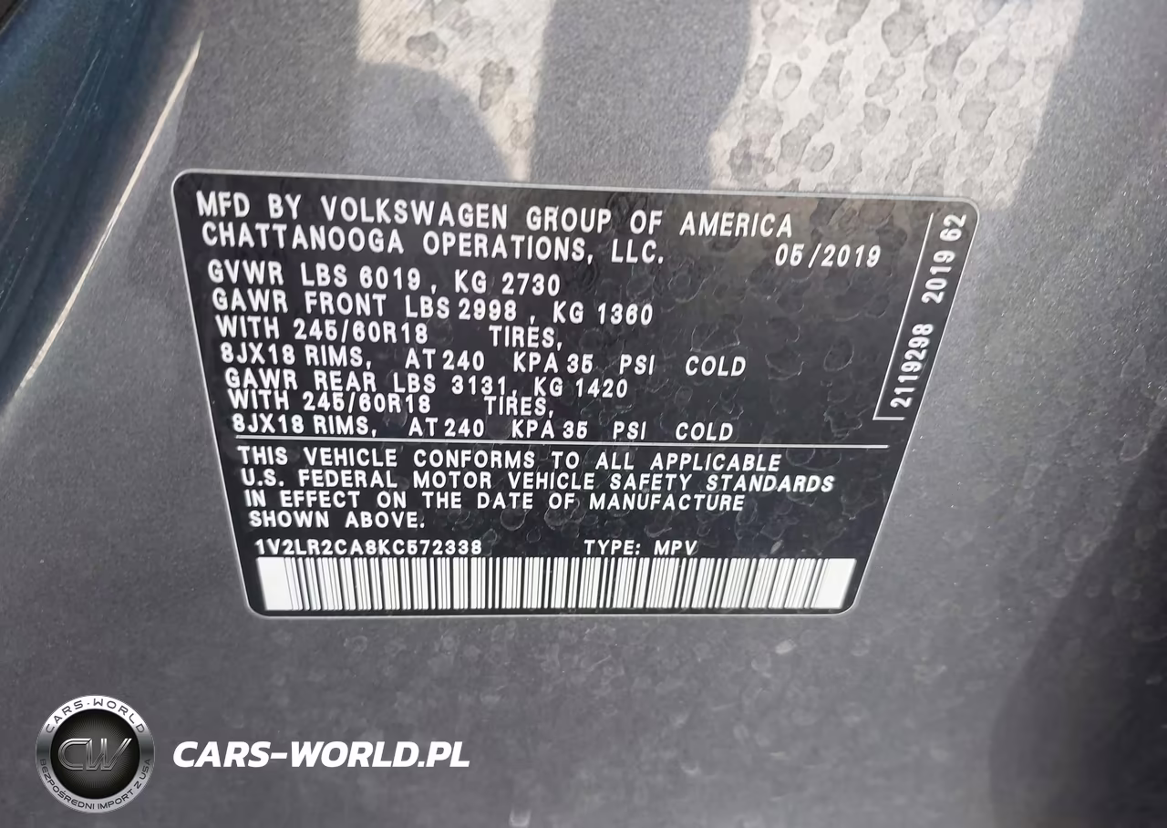 2019 Volkswagen Atlas 3.6L V6 Se VIN:1V2LR2CA8KC572338 - 9