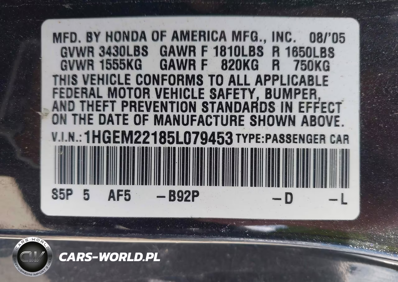 2005 Honda Civic Vp VIN:1HGEM22185L079453 - 9
